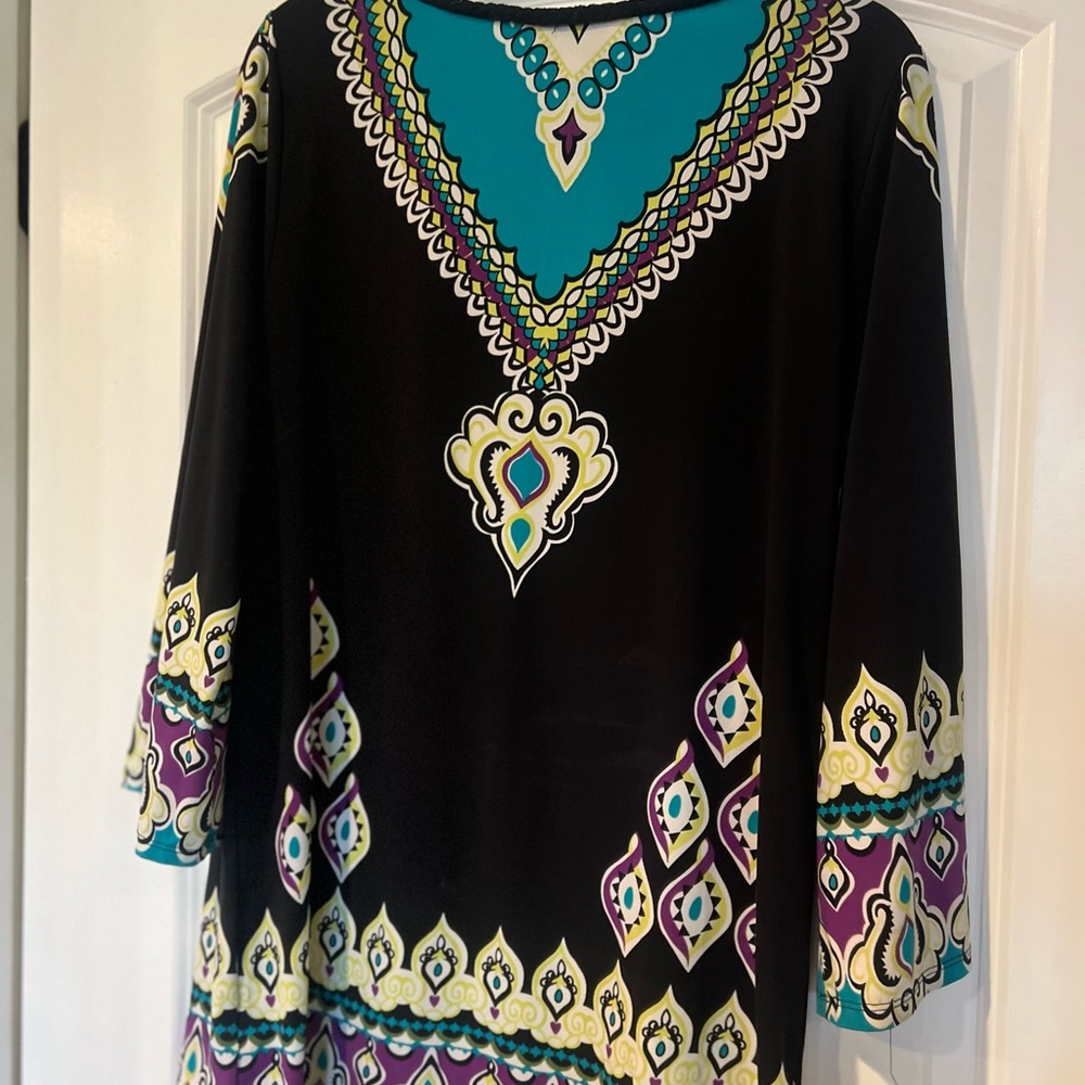 ECI Black Tunic with Purple and Teal Accents - Picture 3 of 4